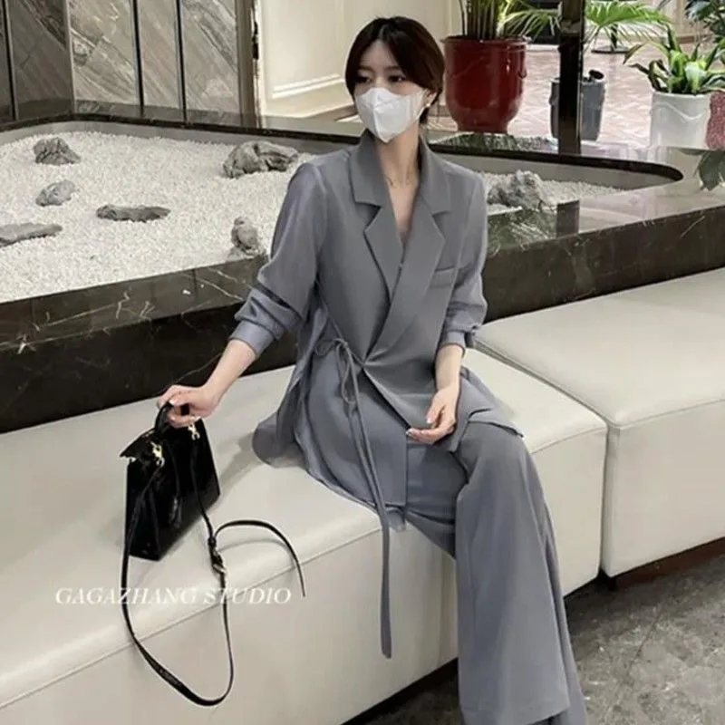 Large Size Suit Set Women\'s New Spring Vacation Two-piece Patchwork Niche Sun Protection Thin Top Wide Leg Pants Two-piece Set