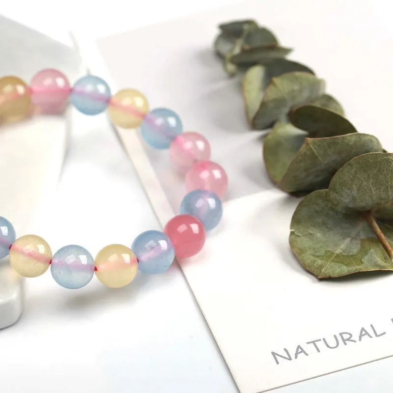 JD Quality Chalcedony Morganite Color Beaded Bracelets Women Colorful Jade Round Stone Simple Style Small Fresh Bangles For Girl