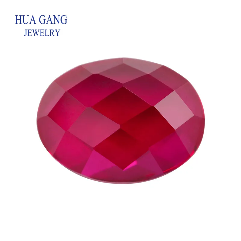 

5 # красный камень овальная форма, плоский низ, шахматная доска, резка, синтетические драгоценные корундовые камни, камень для ювелирных изделий, размер 6x8 ~ 13x18 мм, бесплатная доставка