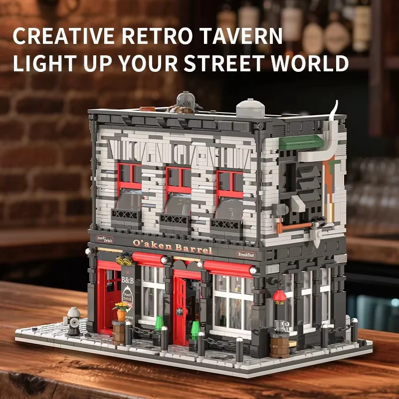 2368pcs O‘Aken Barrel Pub Building Blocks Sets City Street View Assemble Model Bricks Toys Tavern Ornaments Gifts For Holiday