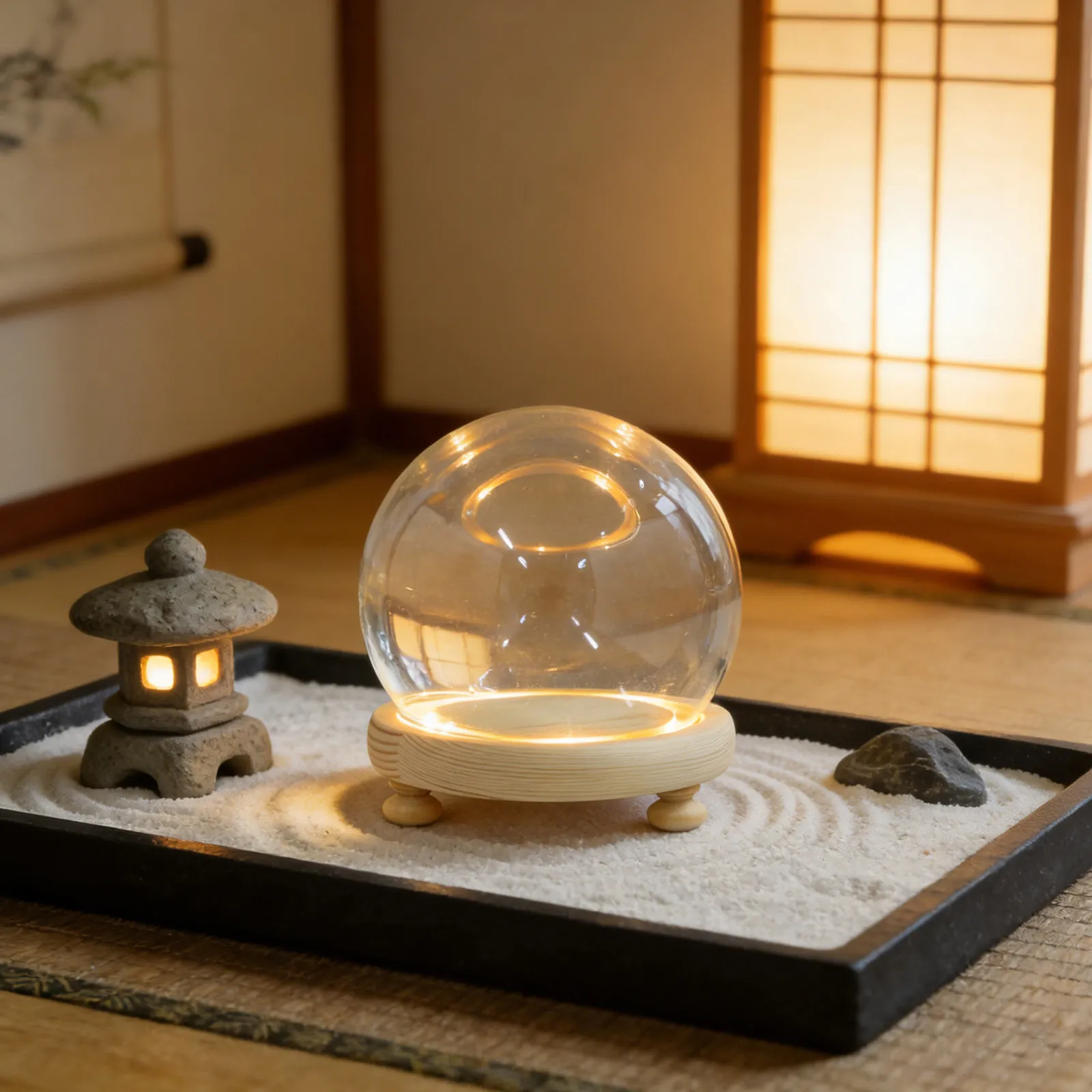 Clear Glass Dome Display Case for Preserved Flowers with Natural Wood Base Micro Landscape Decoration Flower Glass Cover Home
