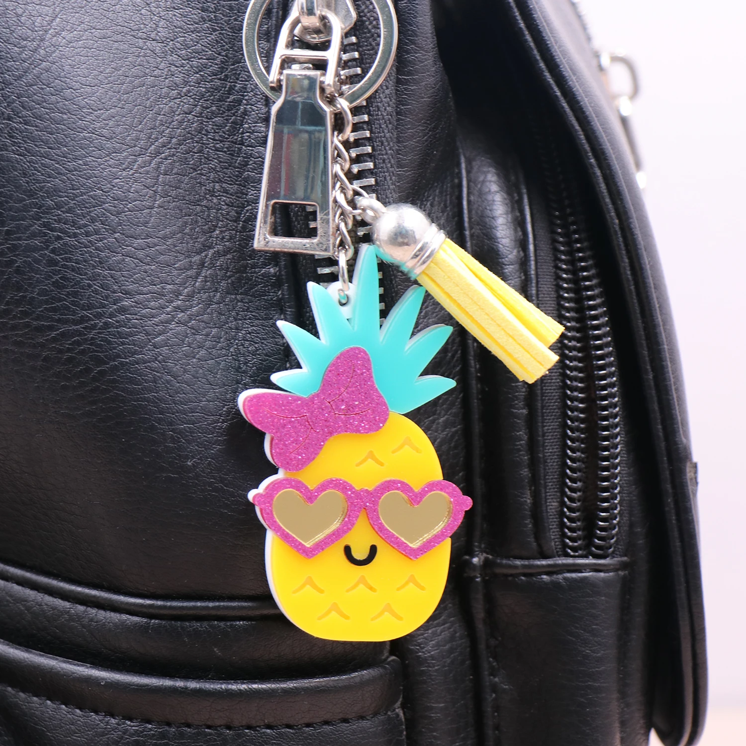 1piece New product CN pineapple with heart glasses cute Acrylic Keychain