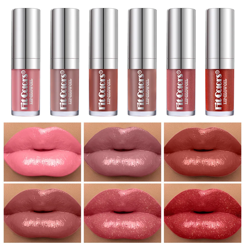 6 colors moisturizing pearlescent mirror lip glaze lip plumping honey lip oil large brush head lip