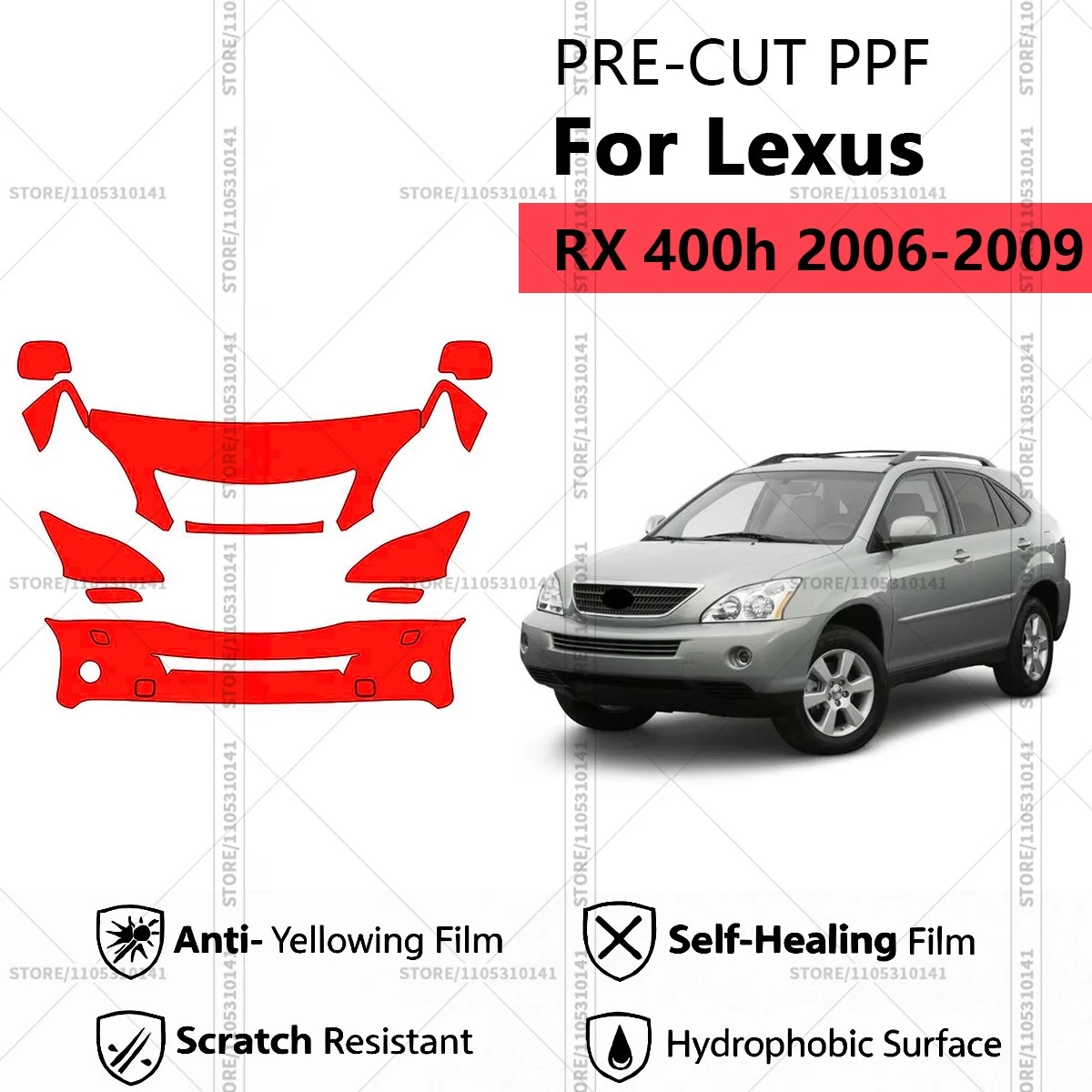 Pre-Cut Paint Protection Film PPF Transparent Car Film Professional Automotive PPF Front Kit For Lexus RX 400h 2006-2009