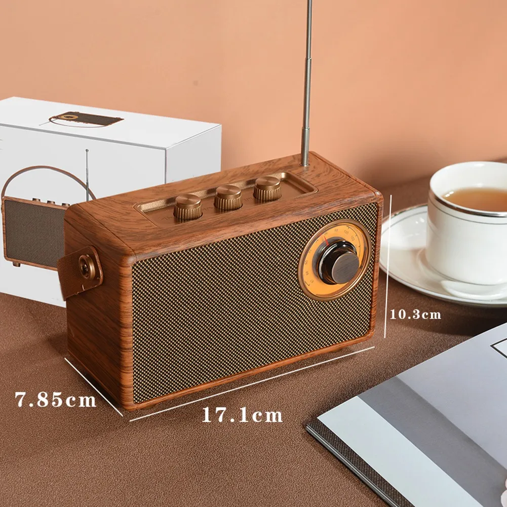 Radio FM portable rétro en bois, haut-parleur de basse, lecteur MP3 mains libres, prise en charge USB, carte TF, lecture AUX