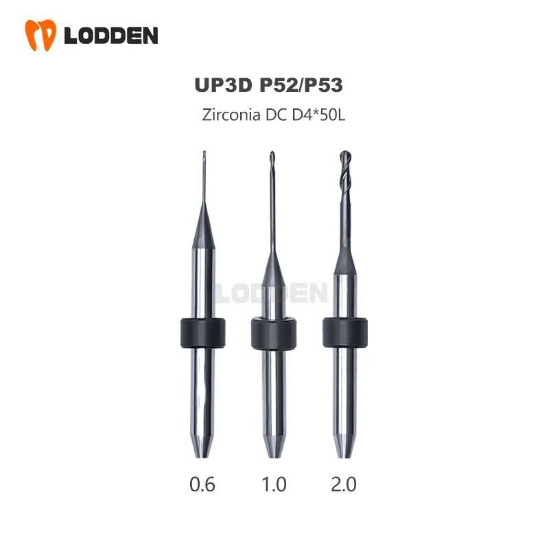 Dental UP3D P53 Milling Burs D4 * 0.6mm/1.0mm/2.0mm Diamond Coating Milling Cutter For Zirconia P52 5 Axis Dry Milling Machine