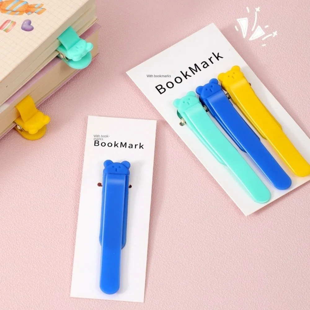 1/3 Pcs Cute Bear Bookmark Clip Automatically Follows Silicone Book Markers Stationery Supplies Page Flipping for Student