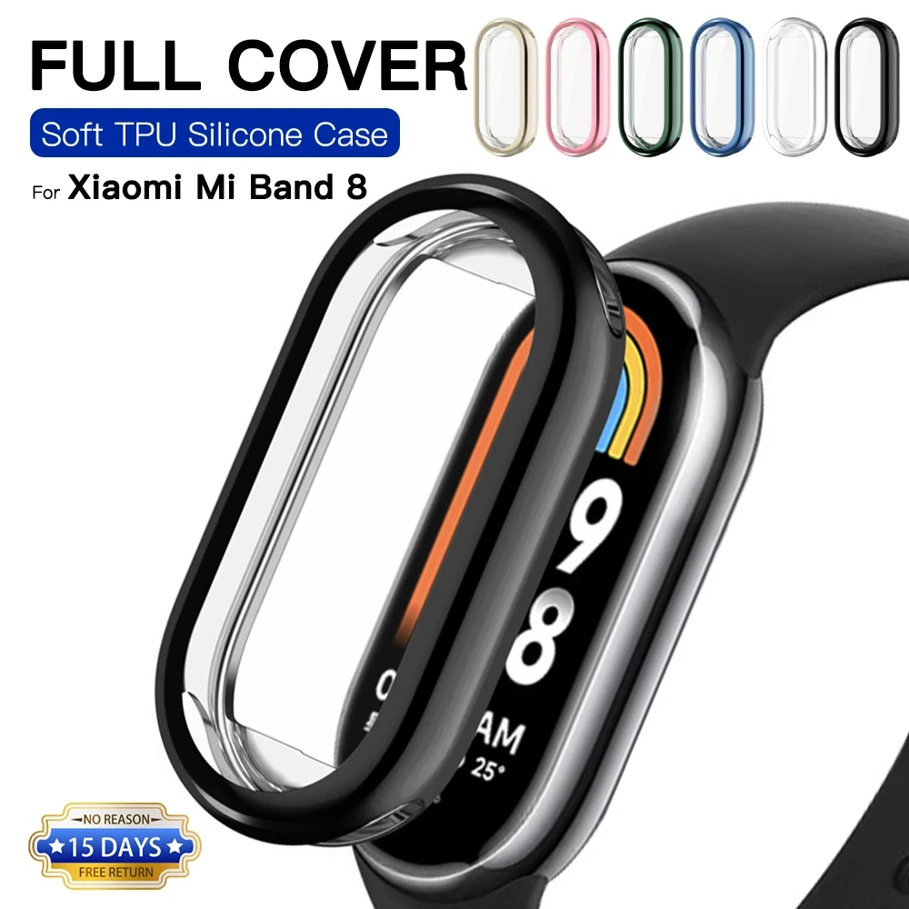 TPU Soft Protective Cover For Xiaomi Mi Band 8 Case Full Screen Protector Shell Bumper Plated Cases For Mi Band 8 Smart Watch