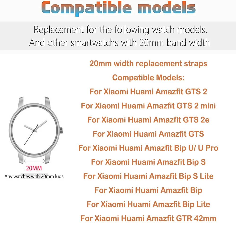 20mm silicone pulseira de relógio para amazfit gts 4 mini cinta para amazfit gts/2e/gts 2/gts 3 cinta para amazfit bip/u/u pro