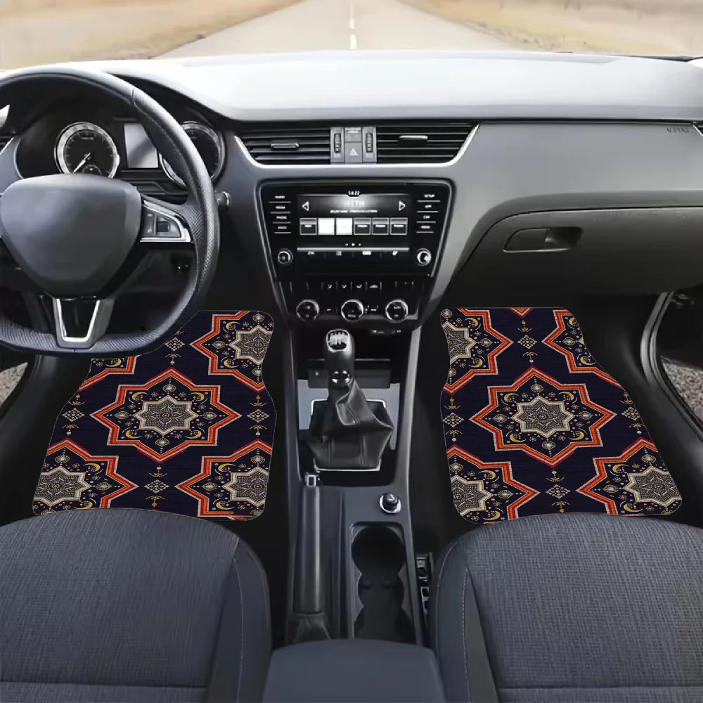 Geometric Pattern Design Car Floor Mats. Crystal Velvet Material, 4pcs Car Floor Mat Set, Including 1 Trunk Mat, Travel Addition