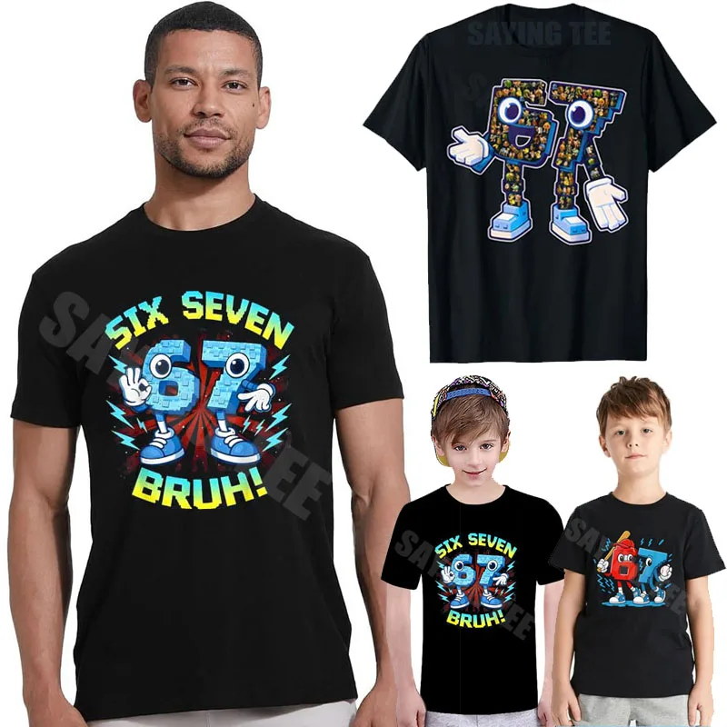 Funny Six Seven Bruh 67 Brainrot Y2k Boys Fashion T-Shirt Novelty Gift Y2K 6-7 Italian Brainrot Baseball Saying Tee Streetwear