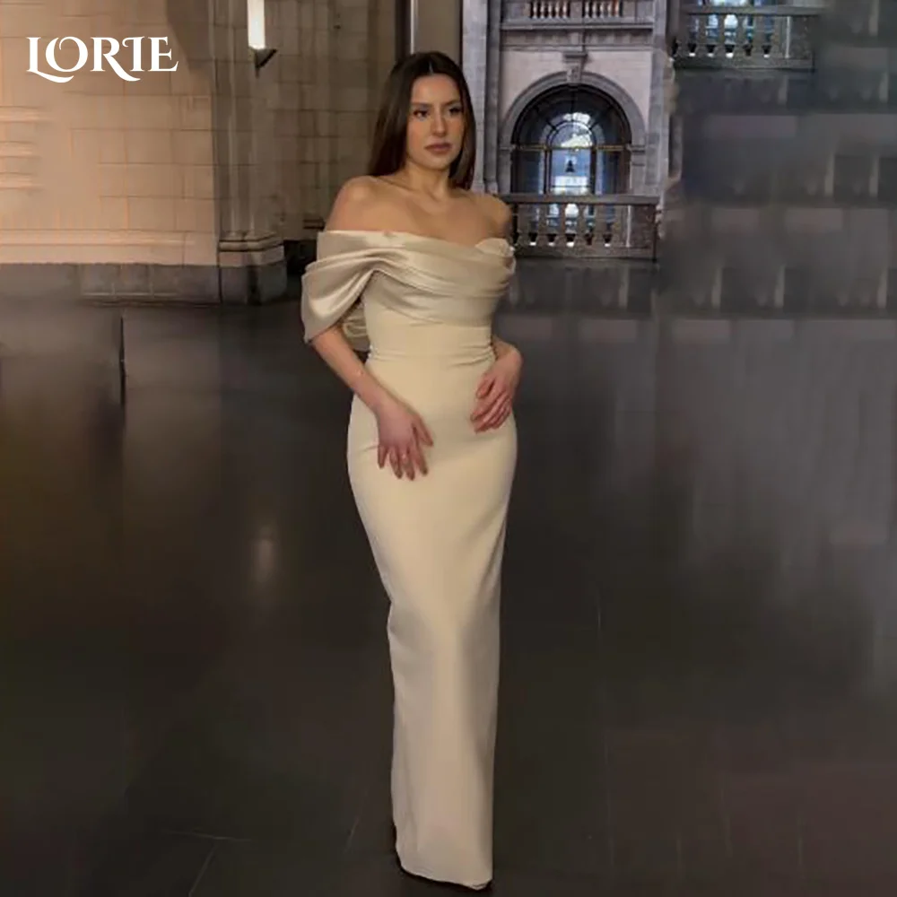 

LORIE Lace Beach Wedding Dresses Off Shoulder A-Line Satin Bride Gown Pleats Princess Bridal Dress vestidos de novia Customized