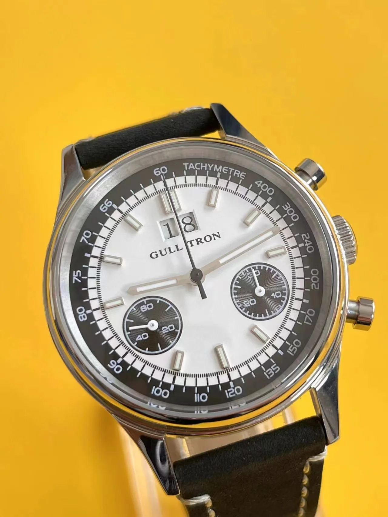 GULLTRON Luminous Manual Mechanical Men's Watch Vintage Pilot Panda Eyes Ice Blue Face