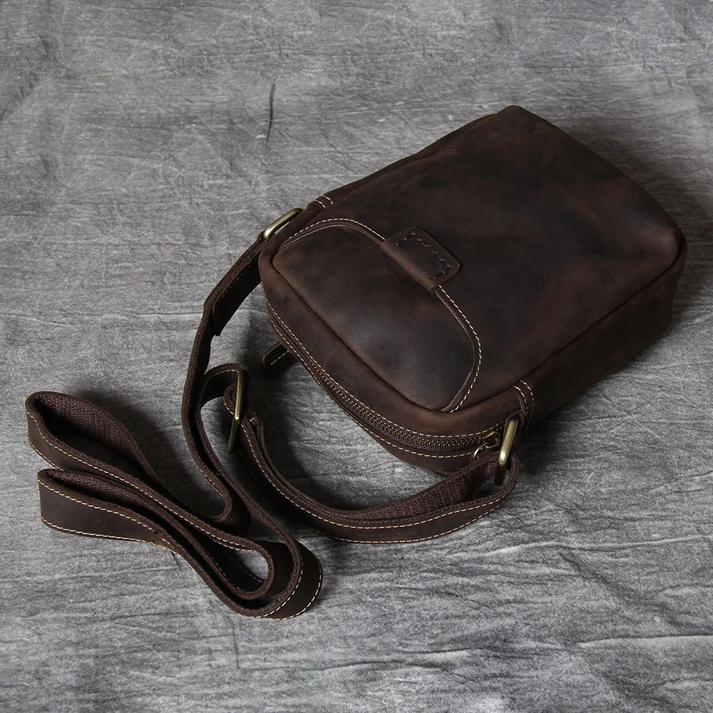 S.WORKER Vintage Echtleder Herren Umhängetaschen Crossbody-Taschen Crazy Horse Handgefertigte Mini-Tasche für Handy & Schlüssel – Detail 10