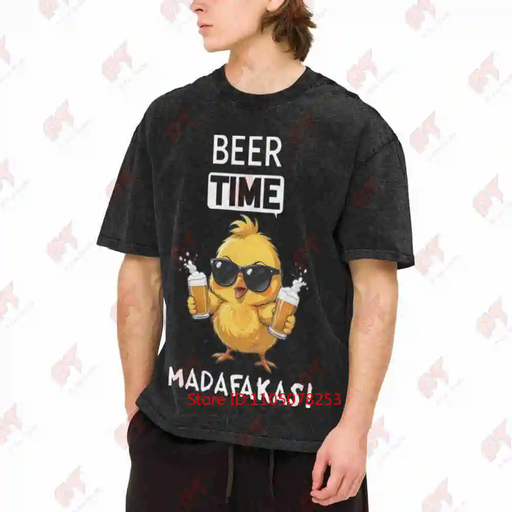 Funny Beer Time Cool Chick Madafakas Slogan Vintage Washed Tee Pure Cotton T-Shirt