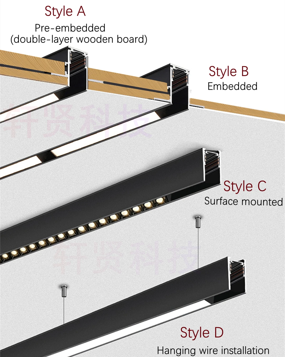 Modern LED Ceiling Lamp Grille Long Tube Pendant Surface Mounted Spotlight Embedded  Magnetic Track Lighting