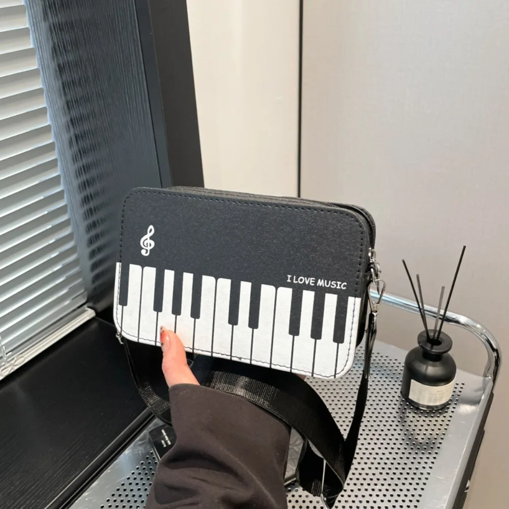 

Simple Vintage Piano Shoulder Bag Fashion Black Mini Square Bag Crossbody Elegent PU Leather Bag Girls