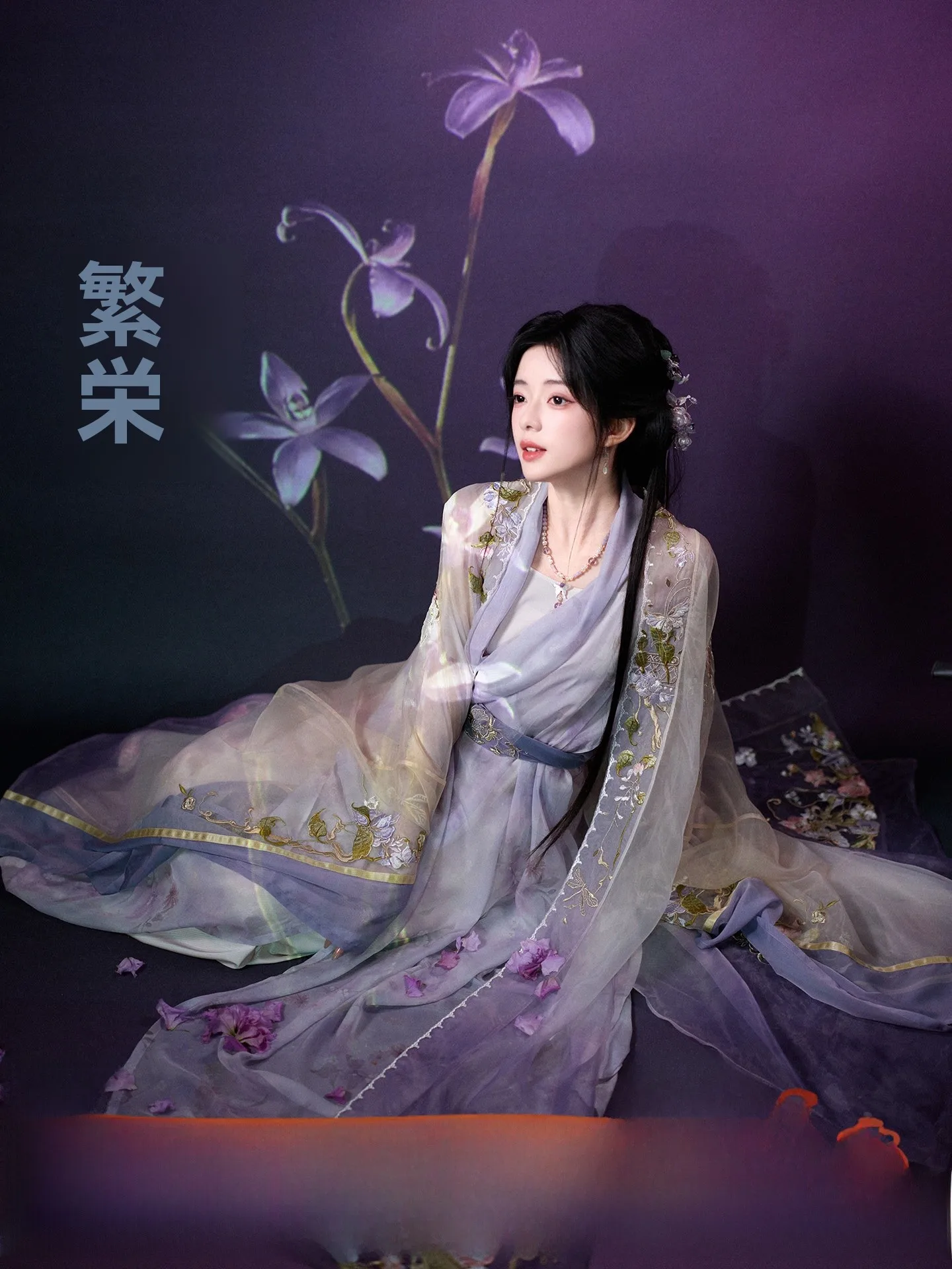 

Женское длинное платье Ханьфу с изысканной вышивкой, в стиле династии Сун, с большим градиентным воротником и элементами в виде семян лотоса, модель «Тринадцать излишков»