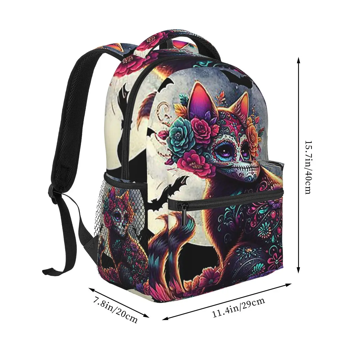 Day Of The Dead Kitten Cat Sugar Skull Mexican Halloween Backpacks Boys Girls Bookbag Students School Bags Rucksack Shoulder Bag