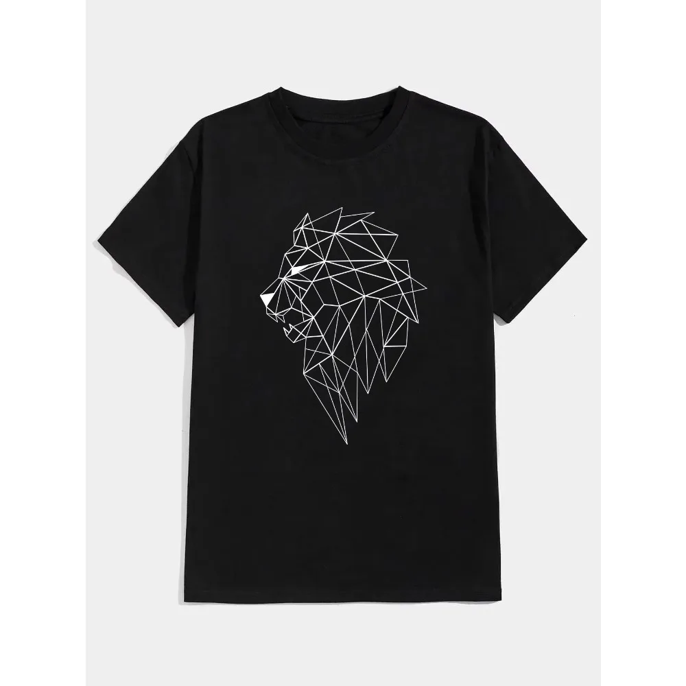 

motorcycle 2025 Lion print men's and women's casual round neck short-sleeved T-shirt