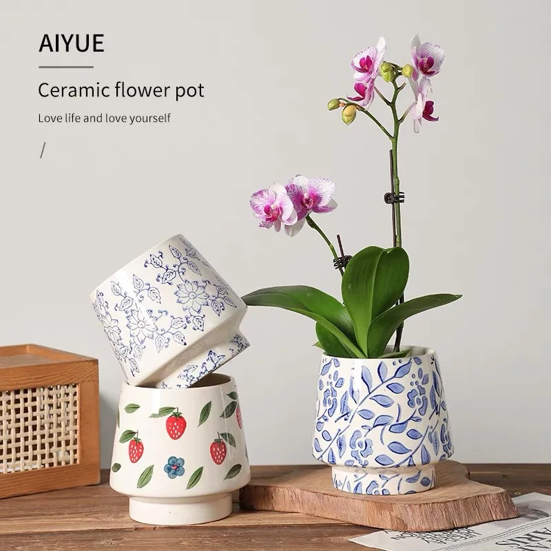 New Chinese Style Classical Flowerpot Blue and White Porcelain Planters for Butterfly Orchid