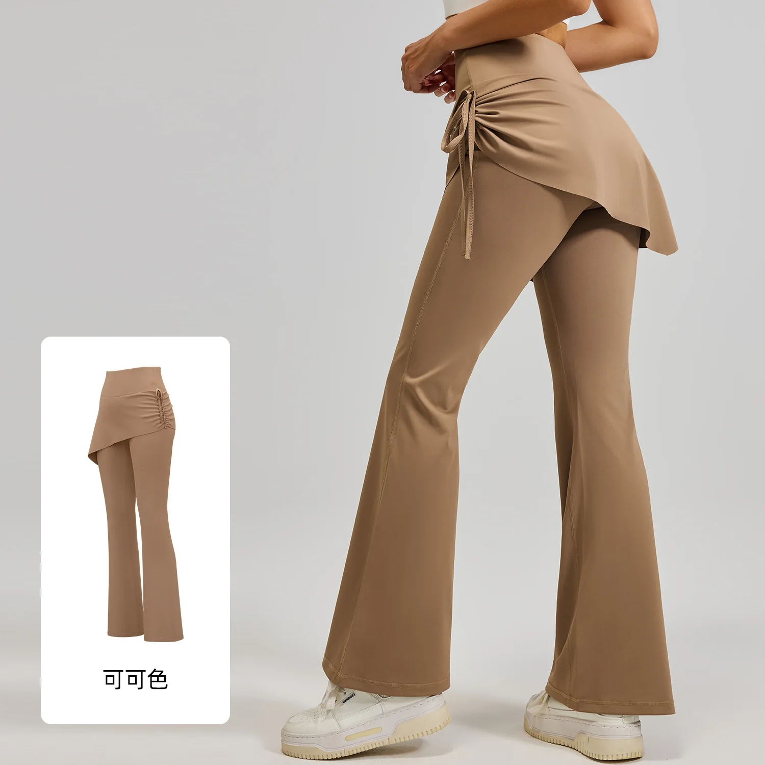 

Women's Flared Yoga Pants High Waist Fake Two Piece Drawstring Pleated Wrap Skirt Trouser Tummy Control Running Workout Pants