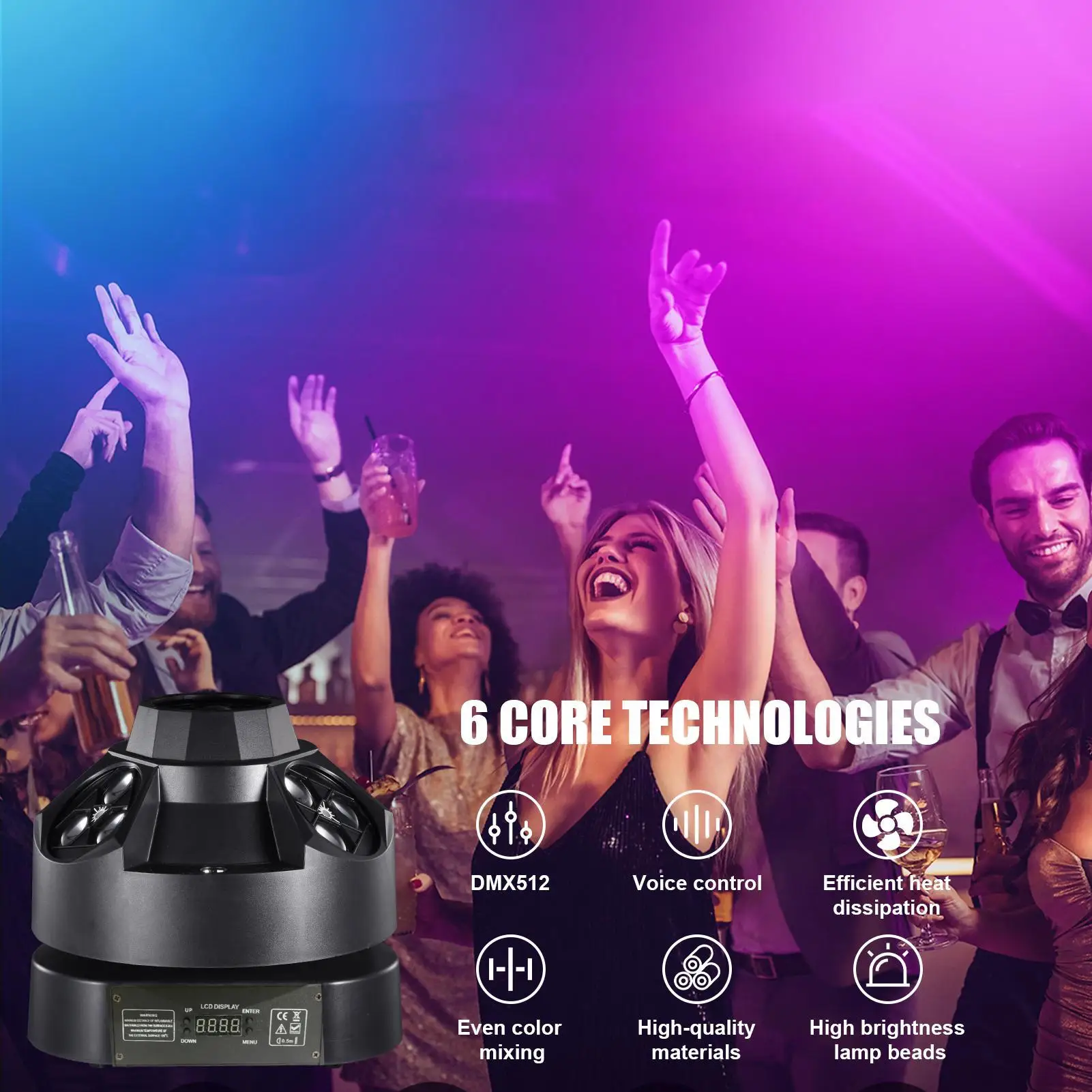 Luces con cabezales móviles para Dj, luces LED Rgbw 4 en 1 para palos con soporte, foco brillante para fiestas de salones de baile de hoteles