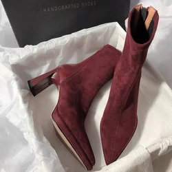 Tacchi alti Designer Goth stivali da donna décolleté con punta a punta abito moda donna scarpe inverno nuovo 2025 stivaletti alla caviglia in pelle scamosciata per le donne