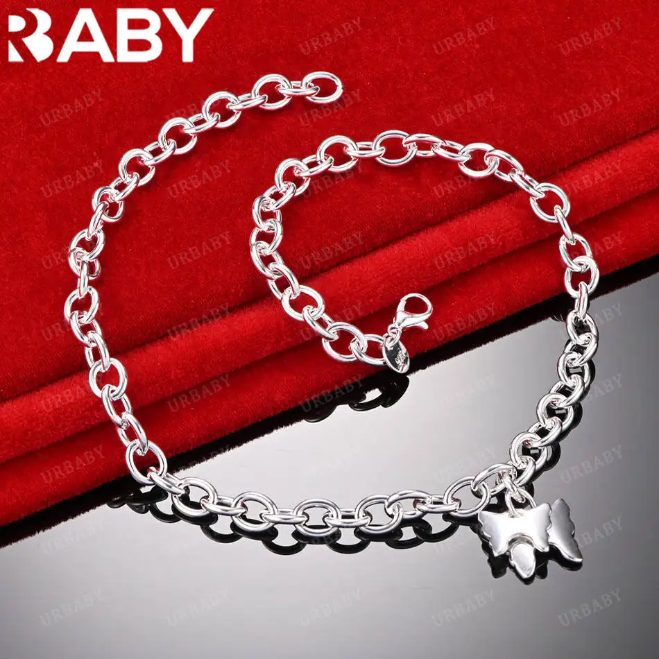 

URBABY стерлингового серебра 925 пробы, ожерелье-цепочка с бабочкой для женщин и мужчин, очаровательные трендовые подарки на день рождения, модные вечерние ювелирные изделия