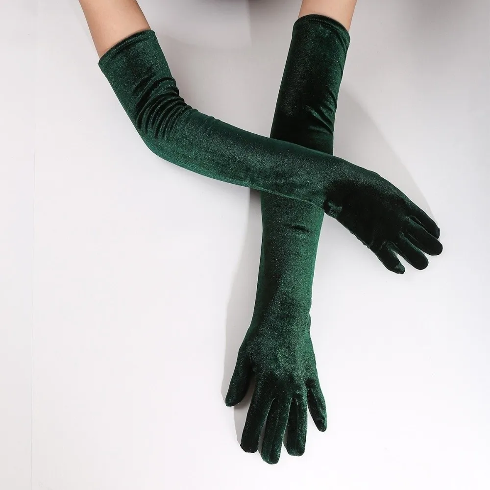 Fashion 53cm Velvet Long Gloves Solid Color Full Finger Women's Fluffy Gloves Evening Dress Gloves Party