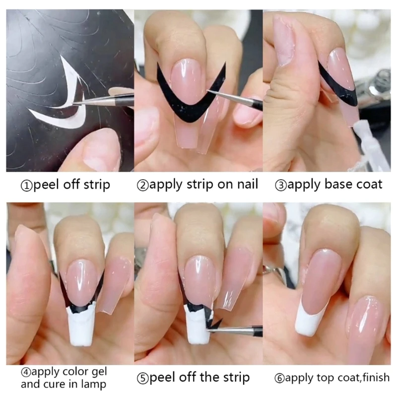 Q1QD French Manicure Guide Naklejka Tipsy Prowadnice Naklejki Samoprzylepne Manicure Szablon Naklejki na Wzory Paznokci