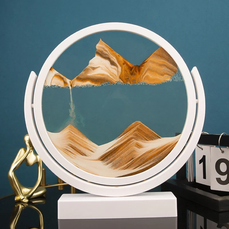 White Frame Rotatable Flowing Sand Painting Art Picture Glass Scenery Quicksand Hourglass Modern Home Decor Handmade Crafts Gift