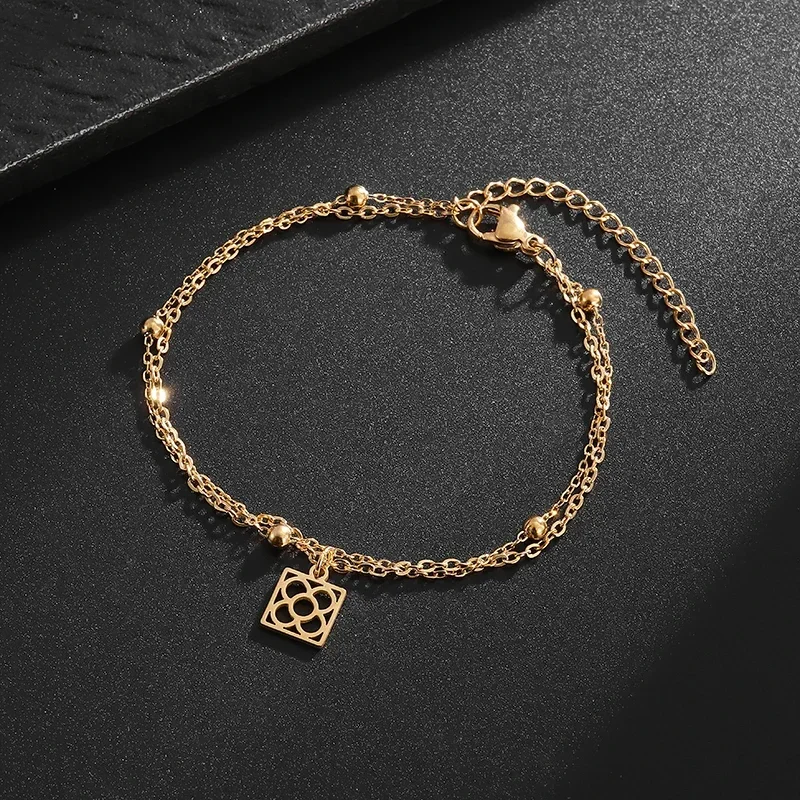 New Double-Layer Thin Chain Round Geometric Flower Bracelet for Women's Daily Personality Party Casual and Comfortable Jewelry image 6