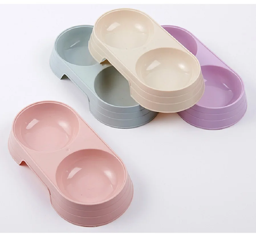 Macaron Pet Double Cat Bowl Plastic Kitten Dog Food Drinking Tray Feeder Cat Feeding Pet Supplies Accessories