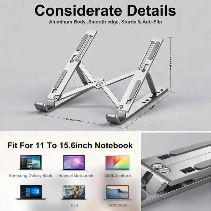 Portable Laptop Stand Aluminum Notebook Support Computer Bracket Macbook Air Pro Holder Accessories Foldable Lap Top Base For Pc