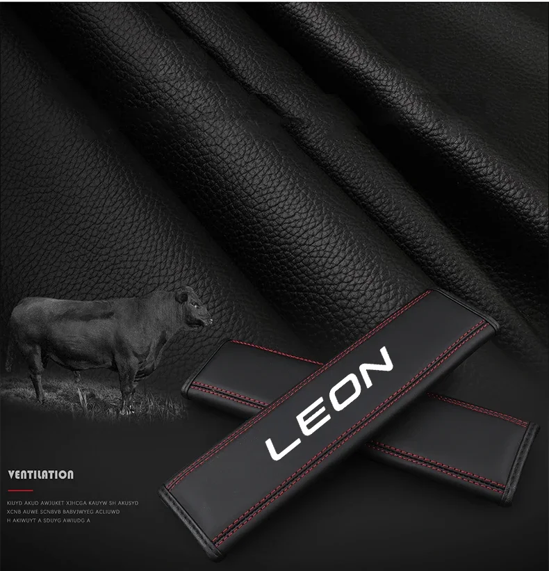 For Seat LEON 2010 2014 2016 2022 1pc Cowhide Car Interior Seat Belt Protector Cover For Seat ibizacar Auto Accessories