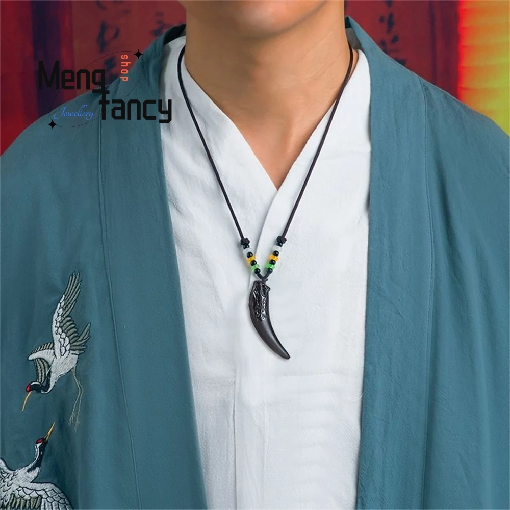 Authentic Natural A Goods Jade Ink Jade Tiger Tooth Jade Pendant Fashion High-grade Men's Pendant Jade Jewelry Luxury Necklace - Image 4