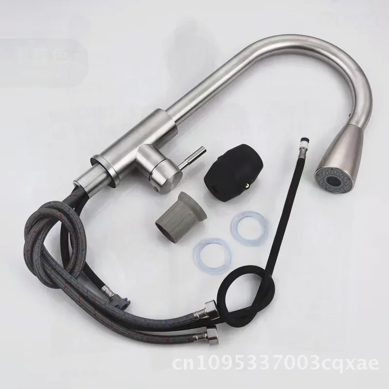 

Stainless Steel Pull-Out Kitchen Faucet with Rotating Head Two-Speed Switch Hot And Cold Water Modern Minimalist Sink Faucet