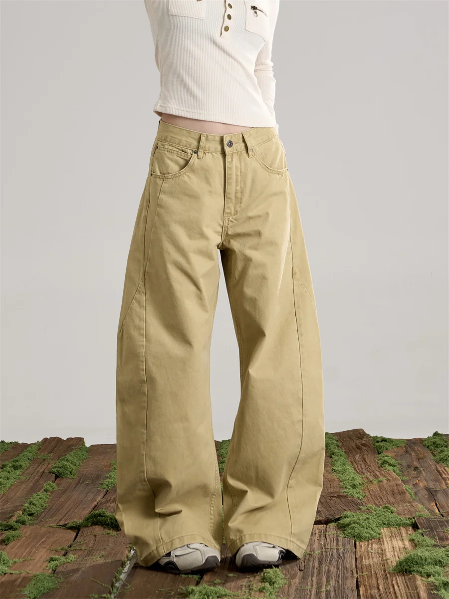 

ONLPP American Retro Wide Leg Jeans Women's Khaki Loose Versatile Slimming Straight Long Pants Casual Faion Winter Season