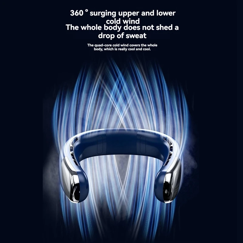 ABDJ-Mute Ventilatore da collo USB portatile 2400Mah Ventilatore da collo di raffreddamento senza lama Display digitale a LED Ventole elettriche eoliche a 5a marcia