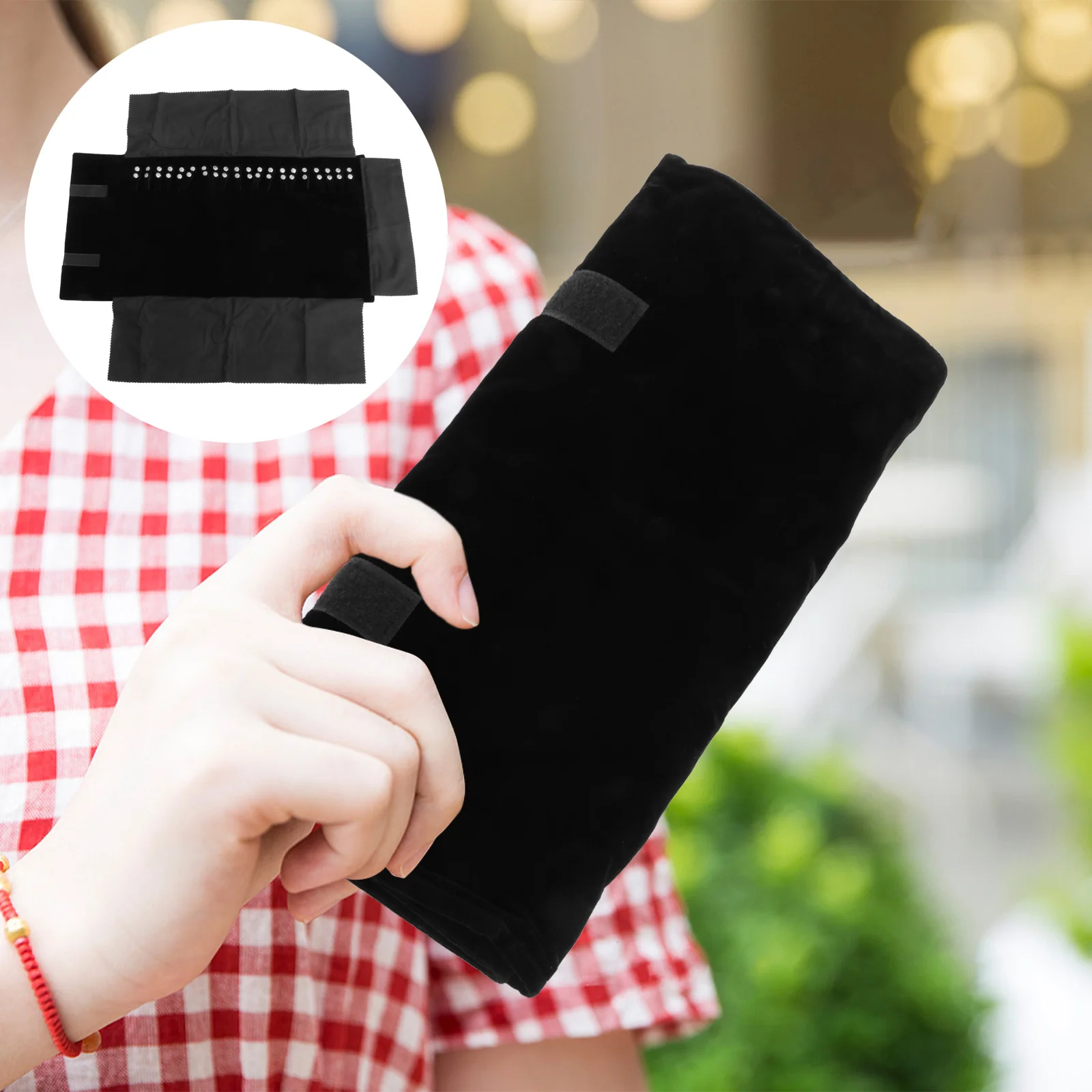 

Roll Pouch Black Compact Travel Jewelry Storage Bag Organizer For Earrings Necklace Bracelet Jewelry Packaging Display Tool