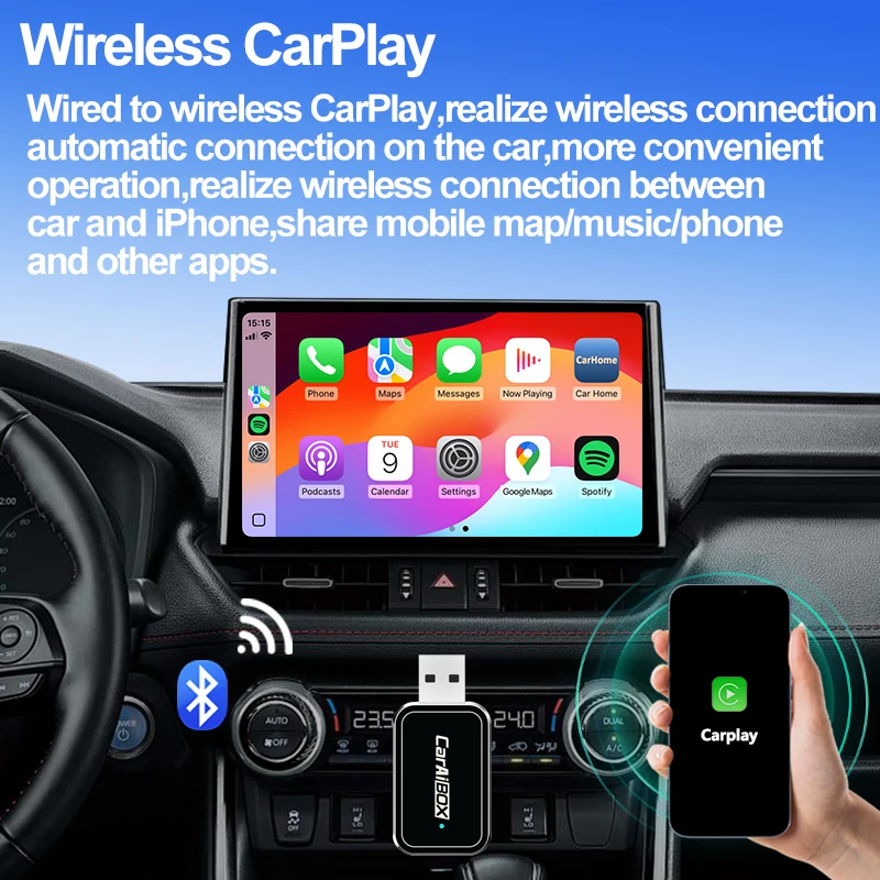 UHULAMB EC09 Mini Carplay Android Auto Verkabelt Zu Drahtlose Auto Spielen Box Adapter Smart Ai Box Bluetooth WiFi Spotify Connect