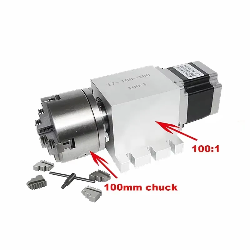CNC Rotary Axis Indexer 4th A Axis with Harmonic Gearbox Ratio 50:1 for Desktop CNC Router Engravingcenter height 65mm