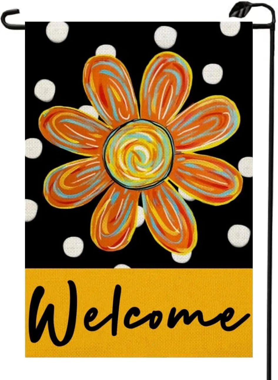 Welcome Summer Garden Flag 12x18 Inch Double Sided Polka Dots Floral Sunflower Spring Holiday Daisy Small Flags Outside Decorati