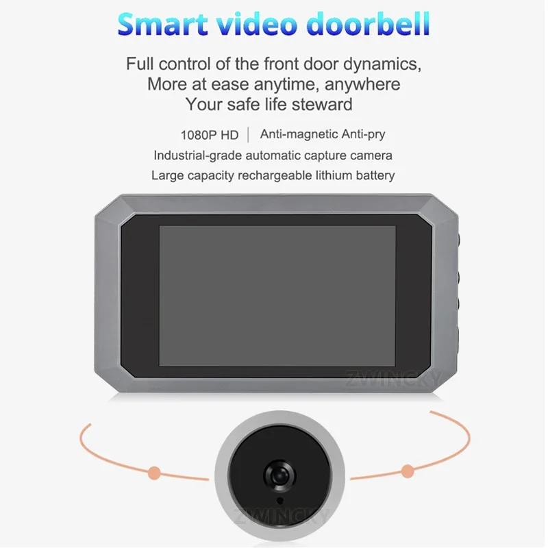 4Inch Screen 2MP 1080P Visual Doorbell 125Degree Wide Angle Video Door Phone Peephole Viewer