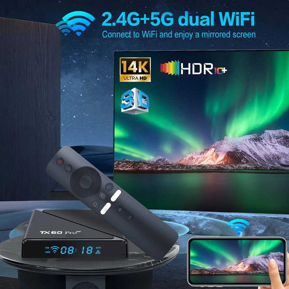 جديد Smart TV Box TX60 PRO Android 16 TV Box 14K 2.4G 5G Dual WiFi 6 فك التشفير مشغل وسائط الفيديو 16G 256G Home Set Top Box