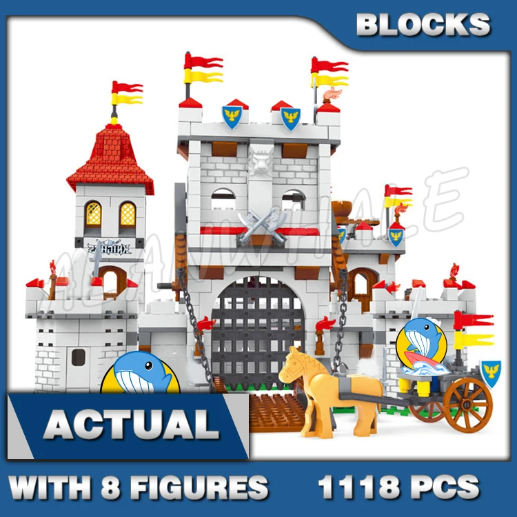 

1118pcs Medieval Knights Kingdom Drawbridge Fortress Catapults Castle Tower 27110 Building Blocks toys Compatible With Model