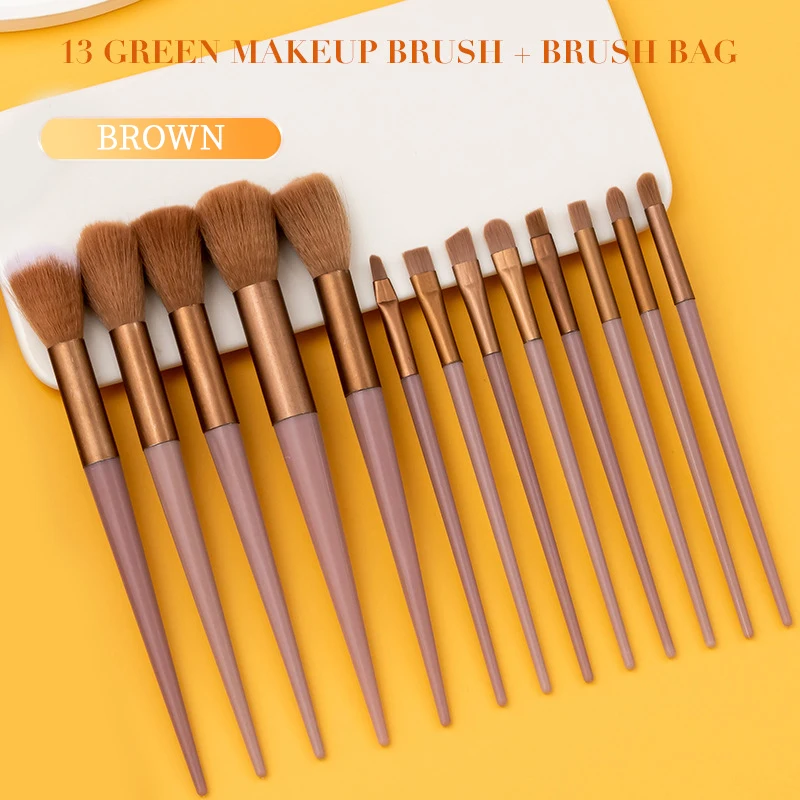 Set di pennelli per trucco color caffè da 13 pezzi Kit completo di pennelli per polvere, evidenziatore, fard e ombretto con setole morbide