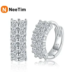 NeeTim Full Moissanite Stud Earrings For Women 925 Sterling Earring Hoops Silver Sparkling Fine Jewelry Gifts with Certificate