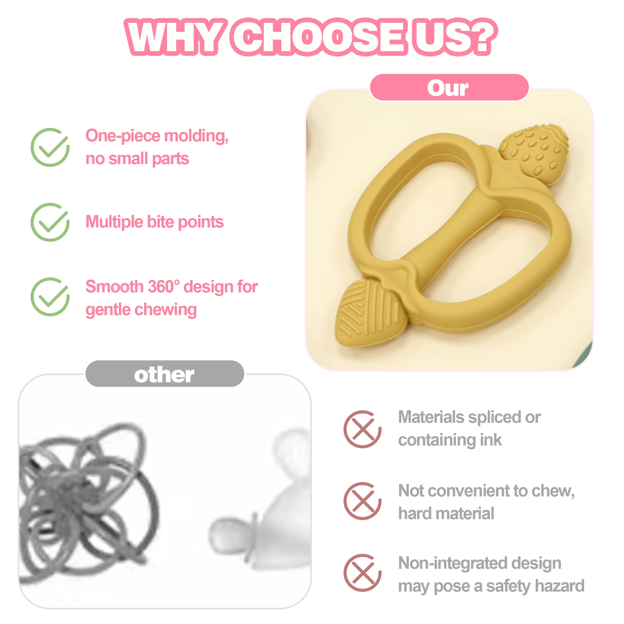 Easy-grip baby teether, strawberry-shaped teether, multi-textured design, food-grade silicone, BPA-free, a great newborn gift.